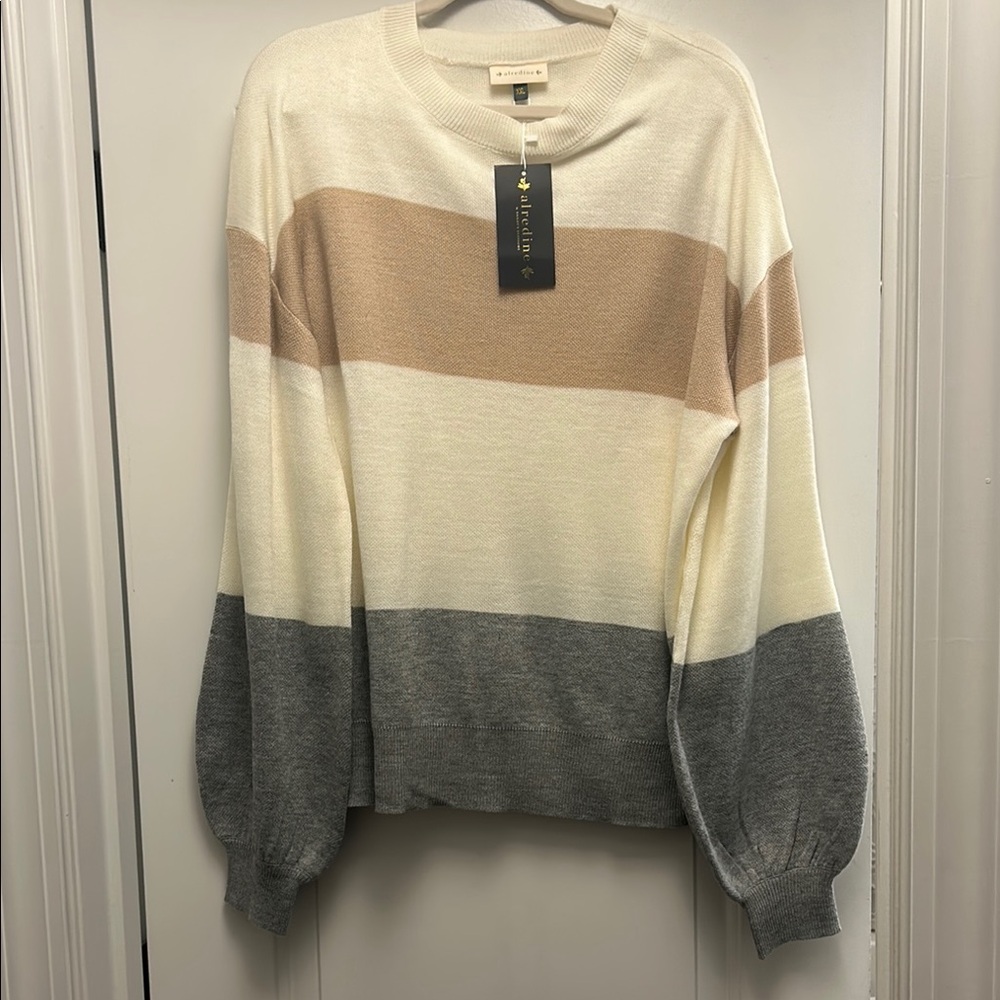 Alredine Crewneck Sweater in Cream and Tan with Soft Knit